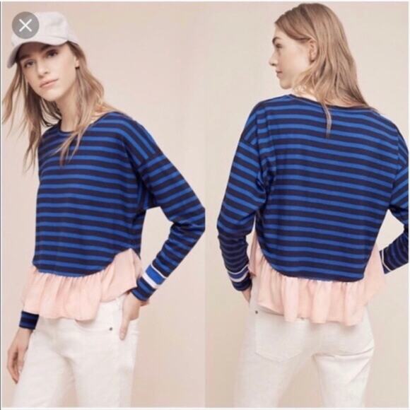 Deletta Striped Peplum Long Sleeve Top - Picture 1 of 8